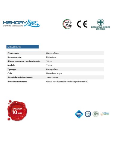 LIGHT RELAX - Materasso viscoelastico doppio strato memory e poliuretano