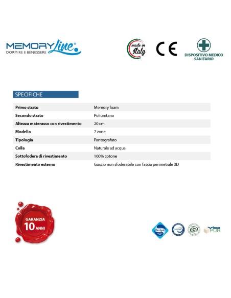 LIGHT RELAX - Materasso viscoelastico doppio strato memory e poliuretano