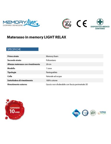 PLATINUM + LIGHT RELAX - Rete motorizzata e materasso viscoelastico doppio strato memory e poliuretano